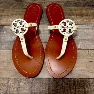 Tory Burch Mini Miller Leather Flat Thong Sandal, Ivory 7.5